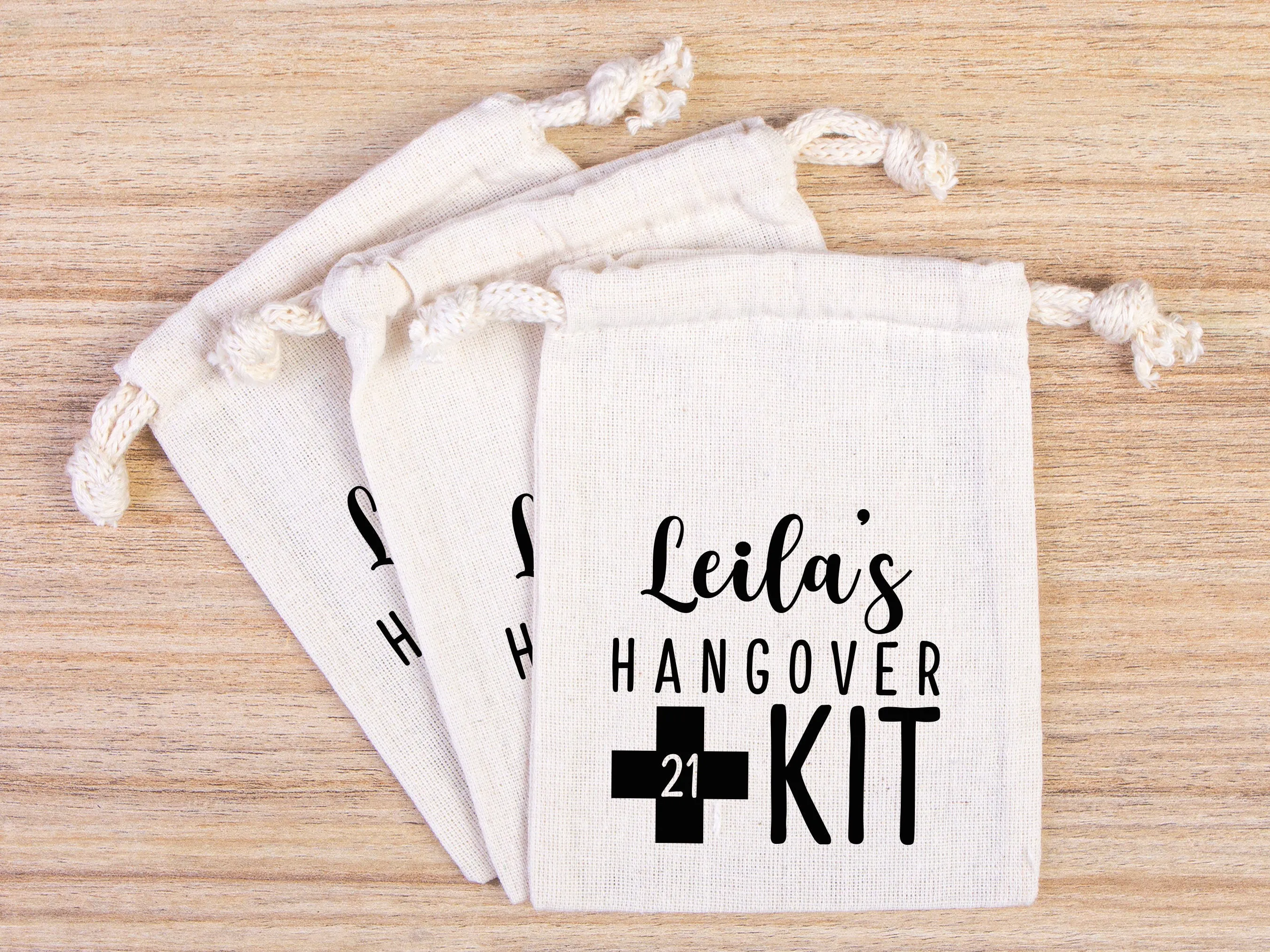 Birthday Hangover kit Bags, Recovery Kit Party Custom Name Print, Organic Cotton Drawstring Pouchs Bag