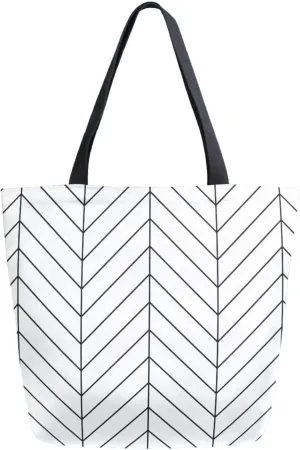 Black and White Herringbone Canvas Tote Bag for Women with Zipper Pocket Reusable Grocery Shopping Bags Large Travel Shoulder Bag Handbag Bags