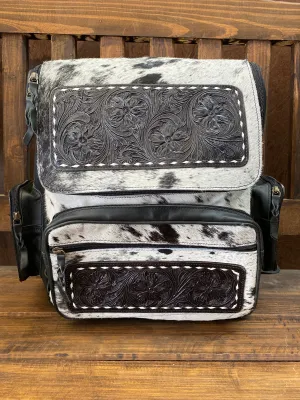 Black Leather Tooled Backpack