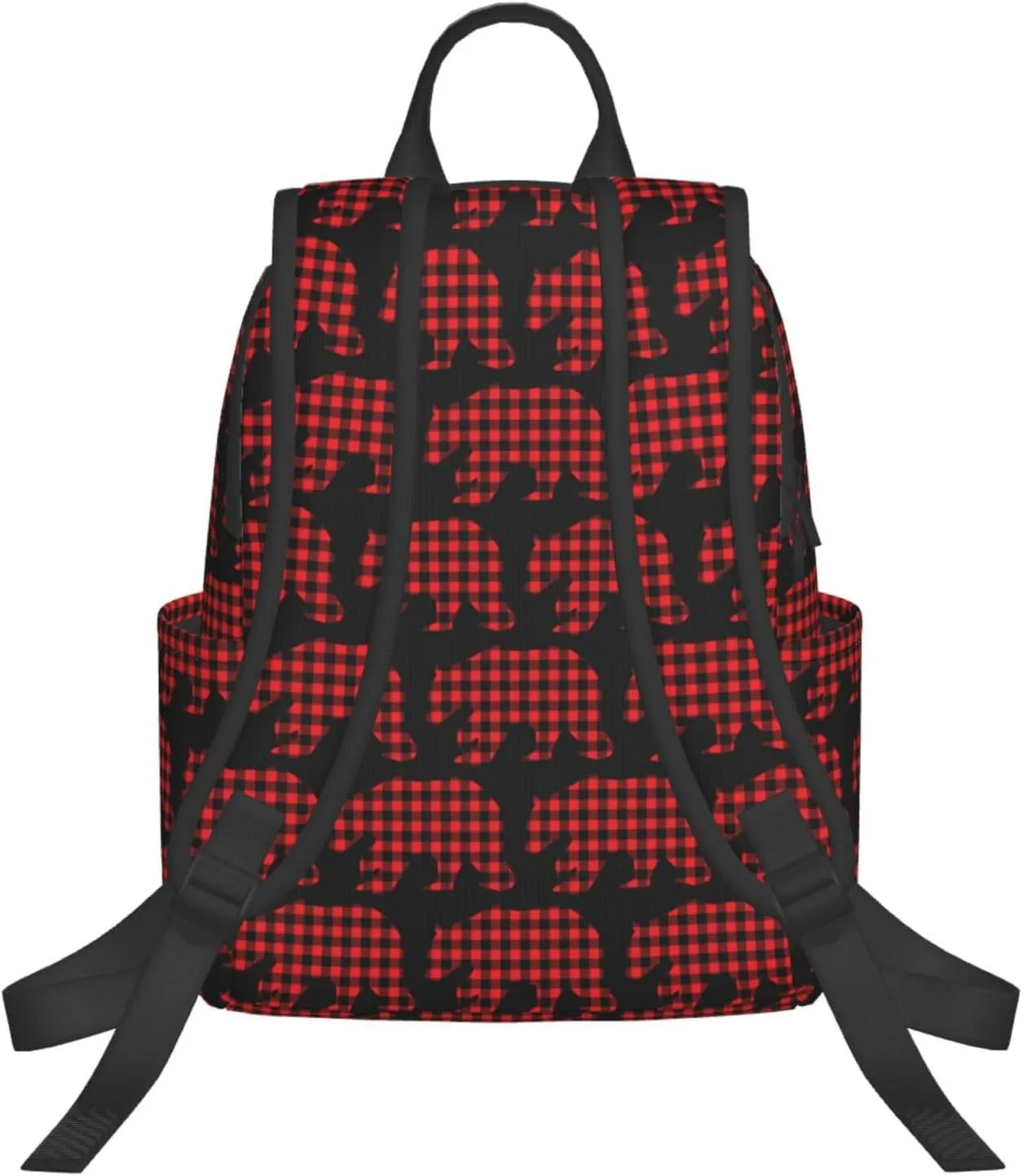 Black Red Buffalo Plaid Bears Casual Backpacks Large Capacity Laptop Backpack Sports Rucksack Travel Daypack Adjustable Shoulder Strap Work Bag for Outdoor Camping