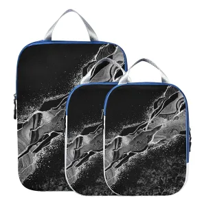 Black White Marble Green Malachite with Silver White Veins Gold Spots 3 Set Packing Cubes, Waterproof Check Oxford cloth Organizers, Travel Packing Toiletry Storage Bag