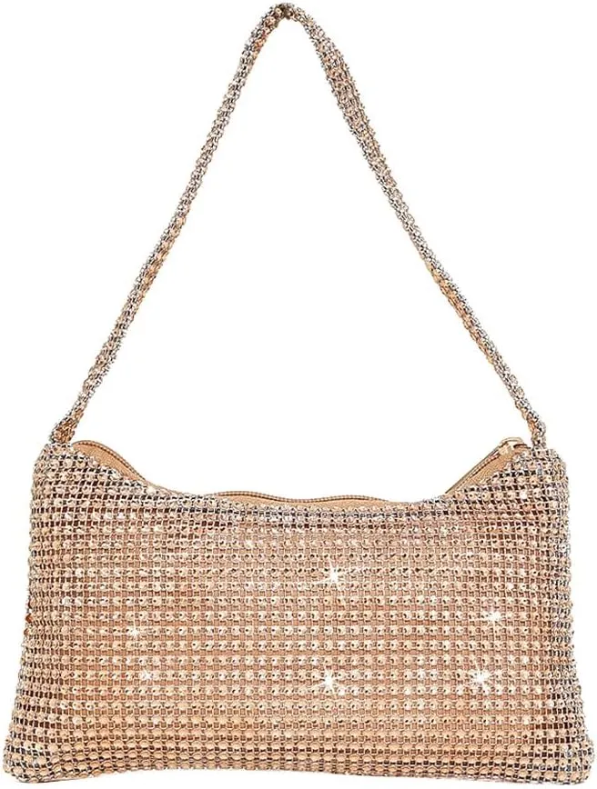 Bling Under the Arm Purse Shoulder Bag Bling Purses Rhinestones Women's Evening Handbag for Wedding Party Shopping Champagne