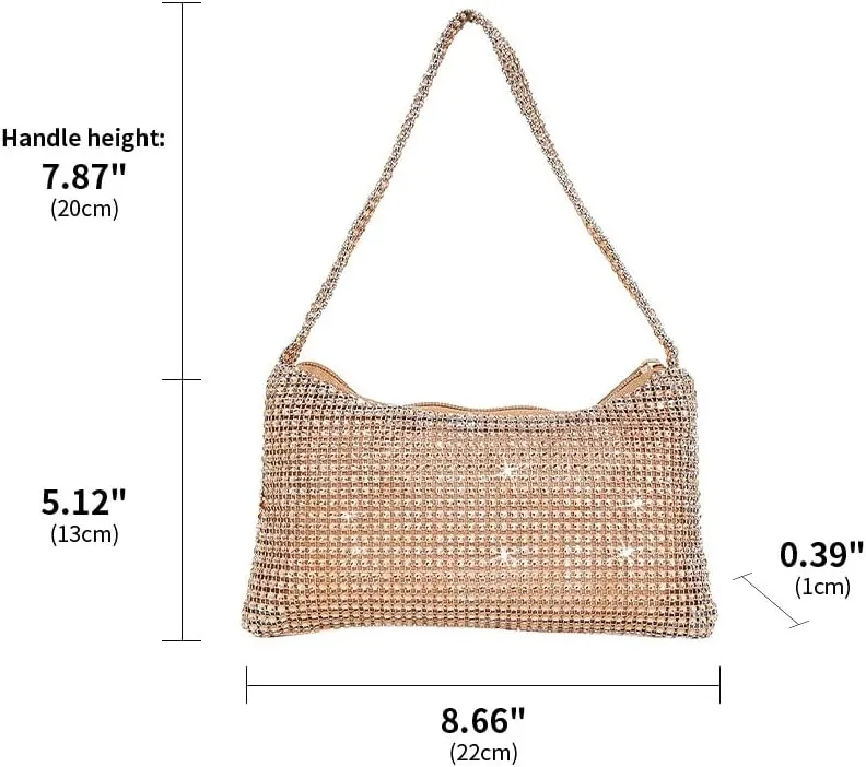Bling Under the Arm Purse Shoulder Bag Bling Purses Rhinestones Women's Evening Handbag for Wedding Party Shopping Champagne