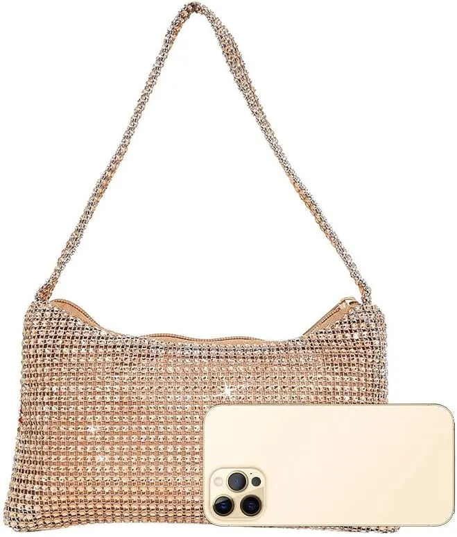 Bling Under the Arm Purse Shoulder Bag Bling Purses Rhinestones Women's Evening Handbag for Wedding Party Shopping Champagne