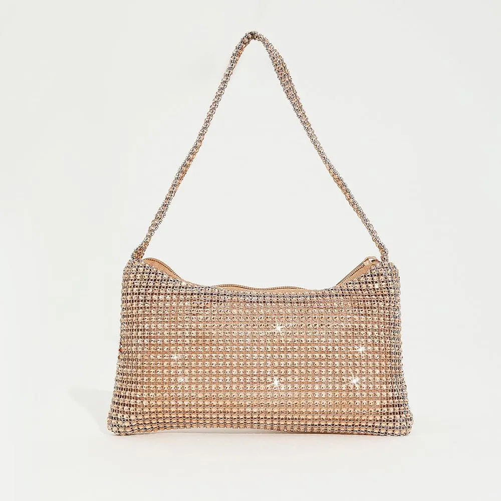 Bling Under the Arm Purse Shoulder Bag Bling Purses Rhinestones Women's Evening Handbag for Wedding Party Shopping Champagne
