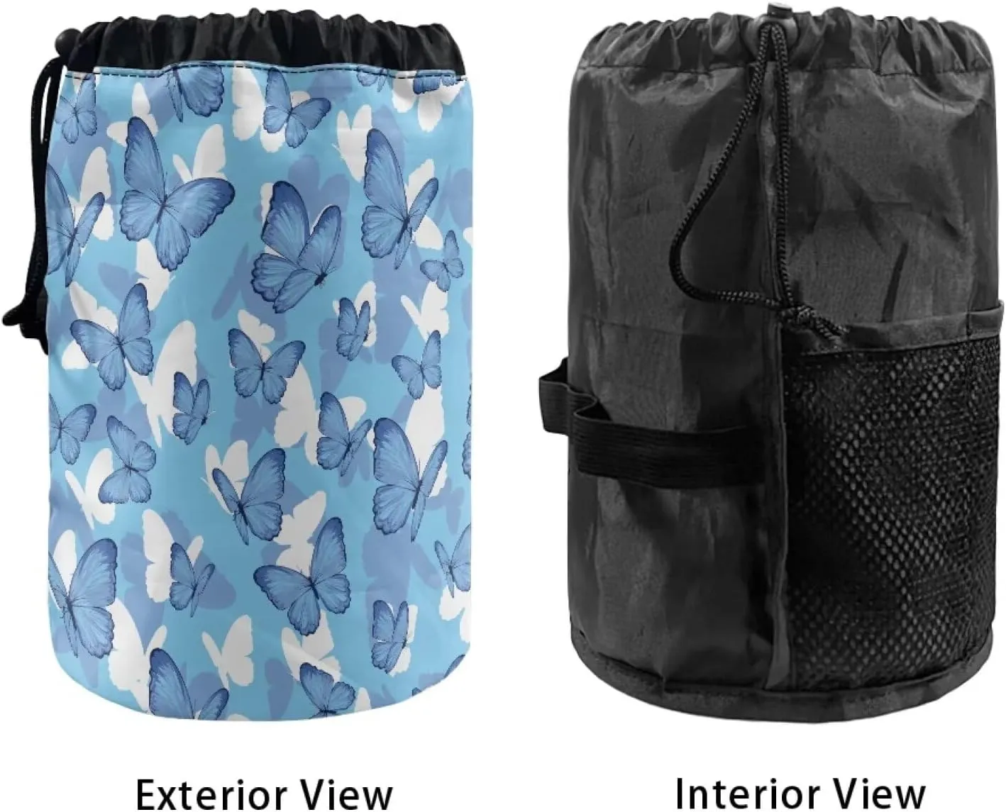 Blue Butterfly drawstring makeup bag opens flat collapsible makeup bag travel essentials for women portable lazy drawstring makeup bag travel cosmetic pouch toiletry