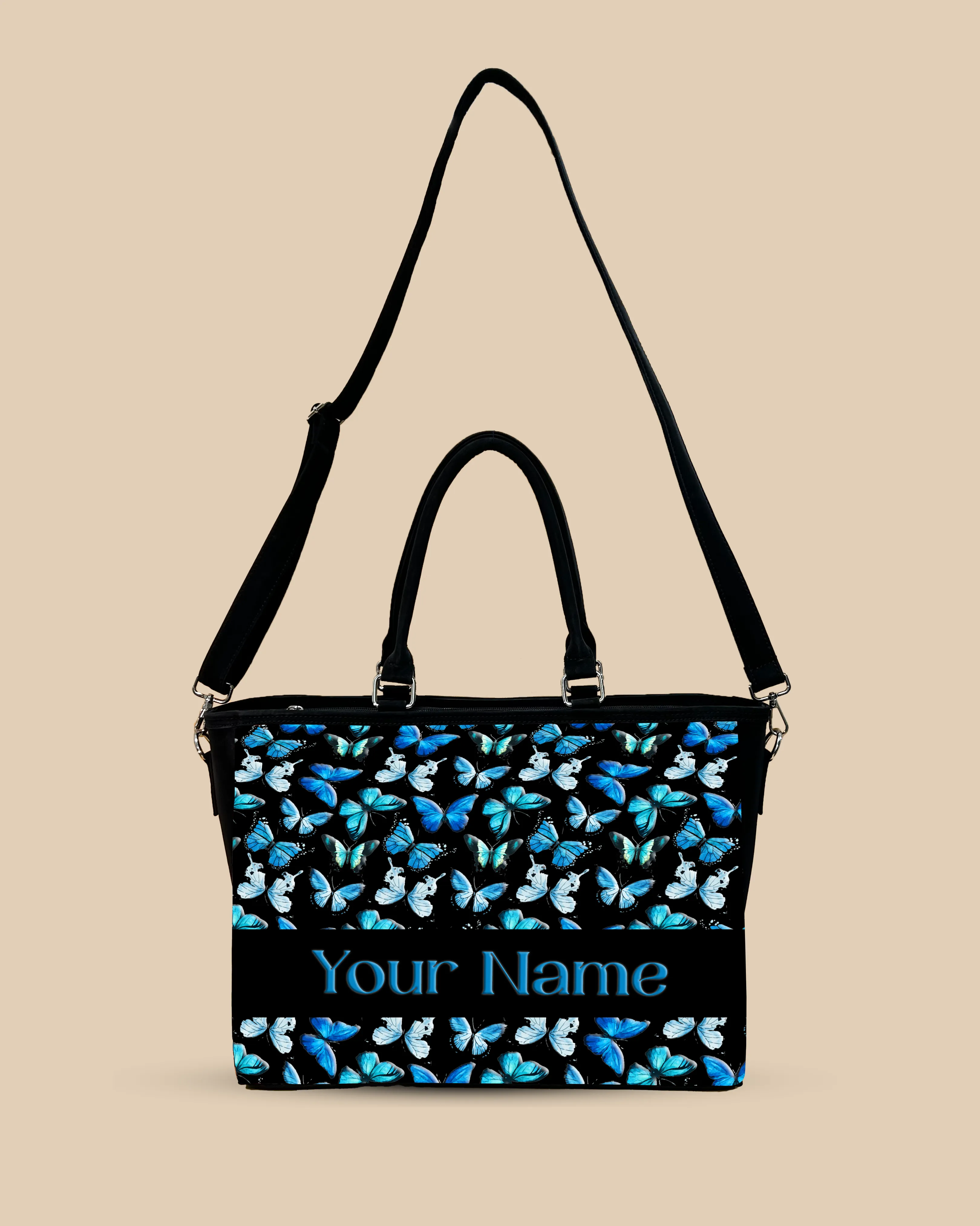 Blue Flying Butterflies Oversized Tote