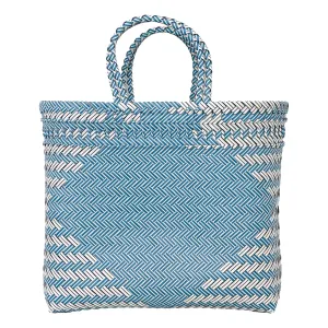 BLUE Herringbone Short Handle Shopper
