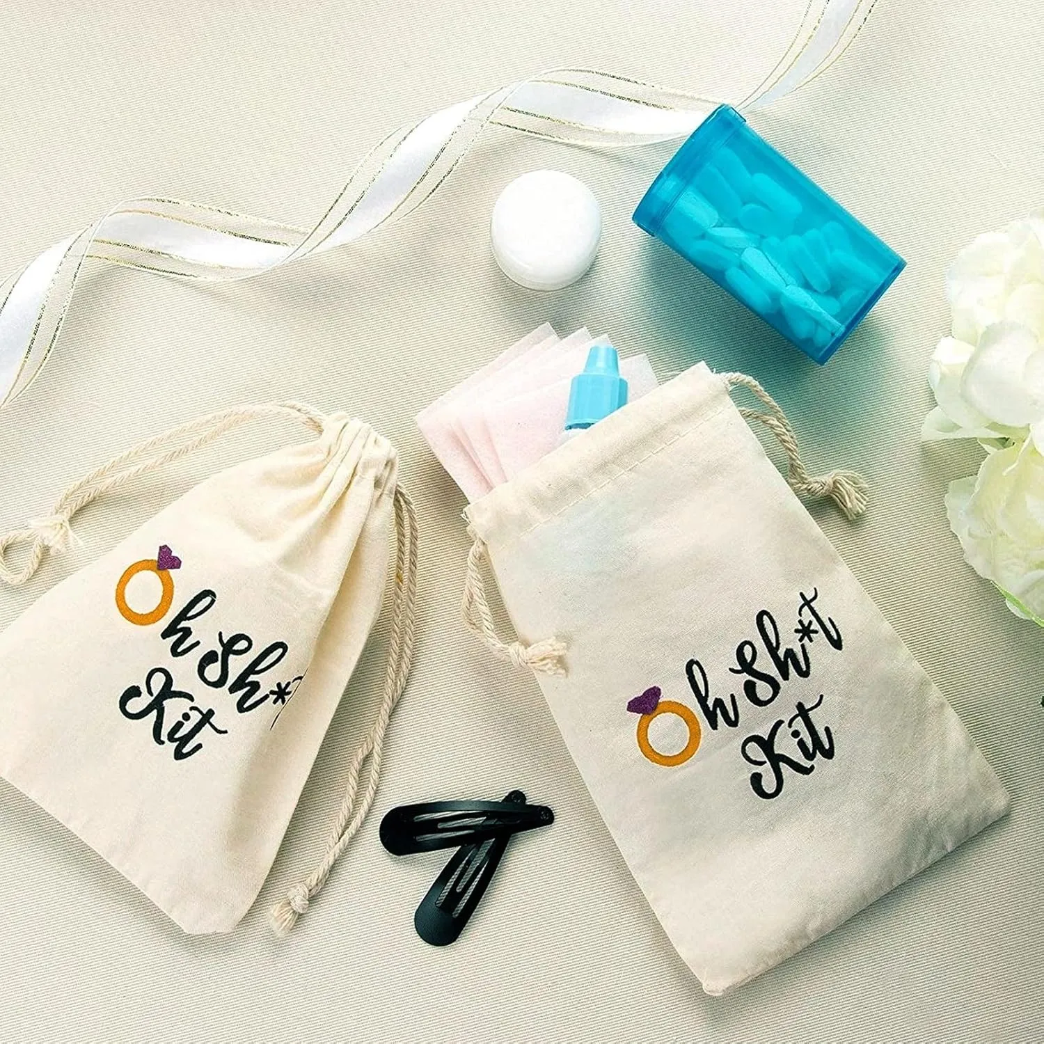 BLUE PANDA 20 Pack Drawstring Hangover Kit Bags for Bachelorette Party, Weddings, Bachelor, Bridal Shower, Party Favors (Cotton, 4x6 in) - Bachelorette Goodie Bags