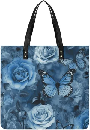 Blue Rose Large Leather Handbags Women Fashion Handbag Multifunctional Travel Bag It Is A Great Gift for Mothers, Teachers, Friends, Bridesmaids