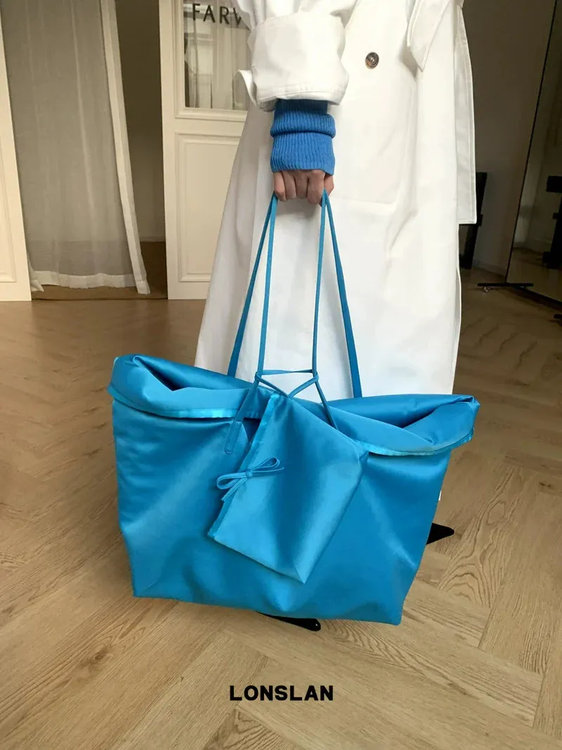 Blue Satin Tote Bag
