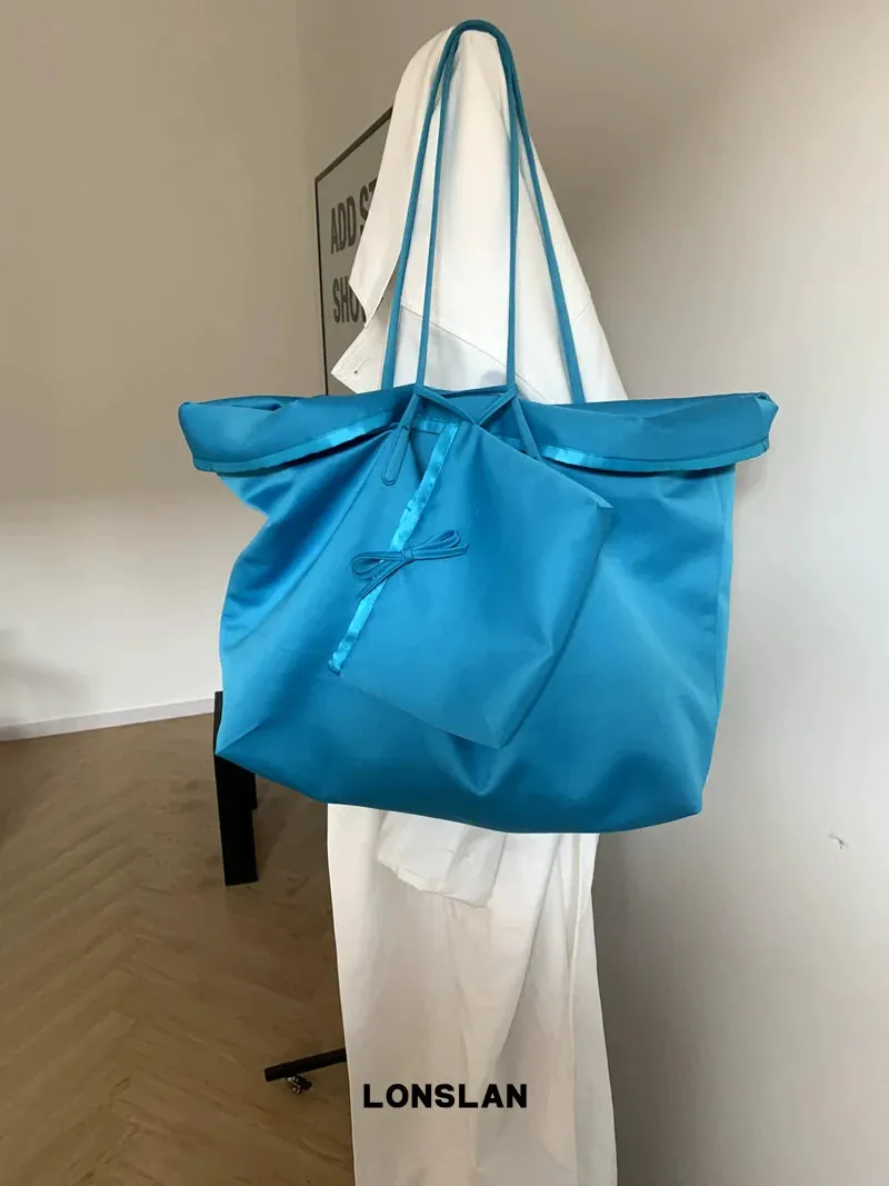 Blue Satin Tote Bag