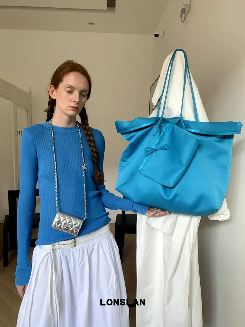 Blue Satin Tote Bag