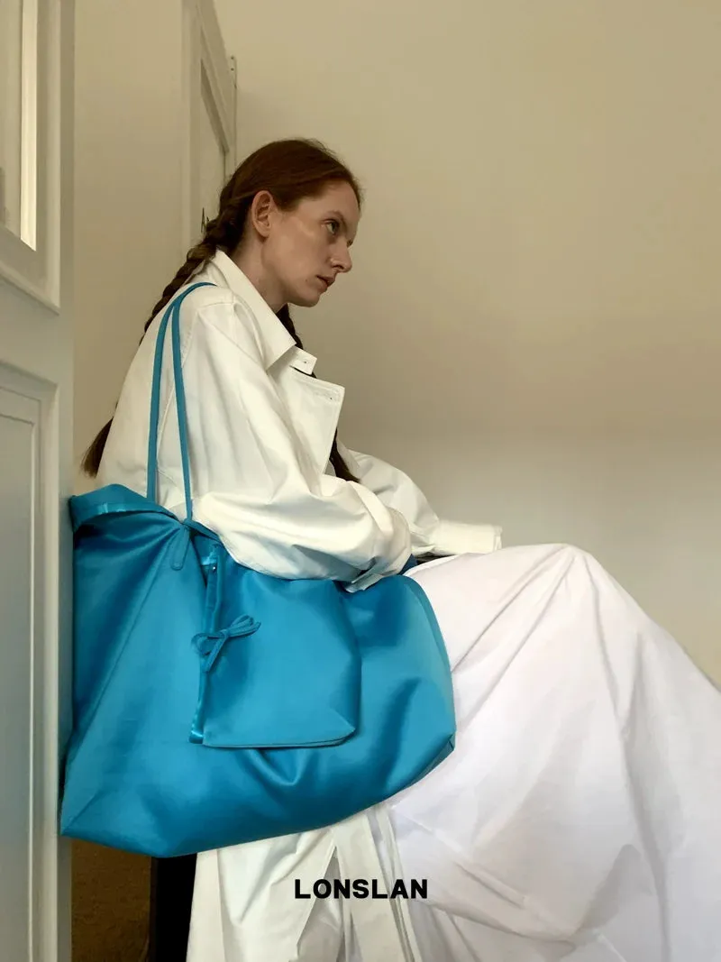 Blue Satin Tote Bag