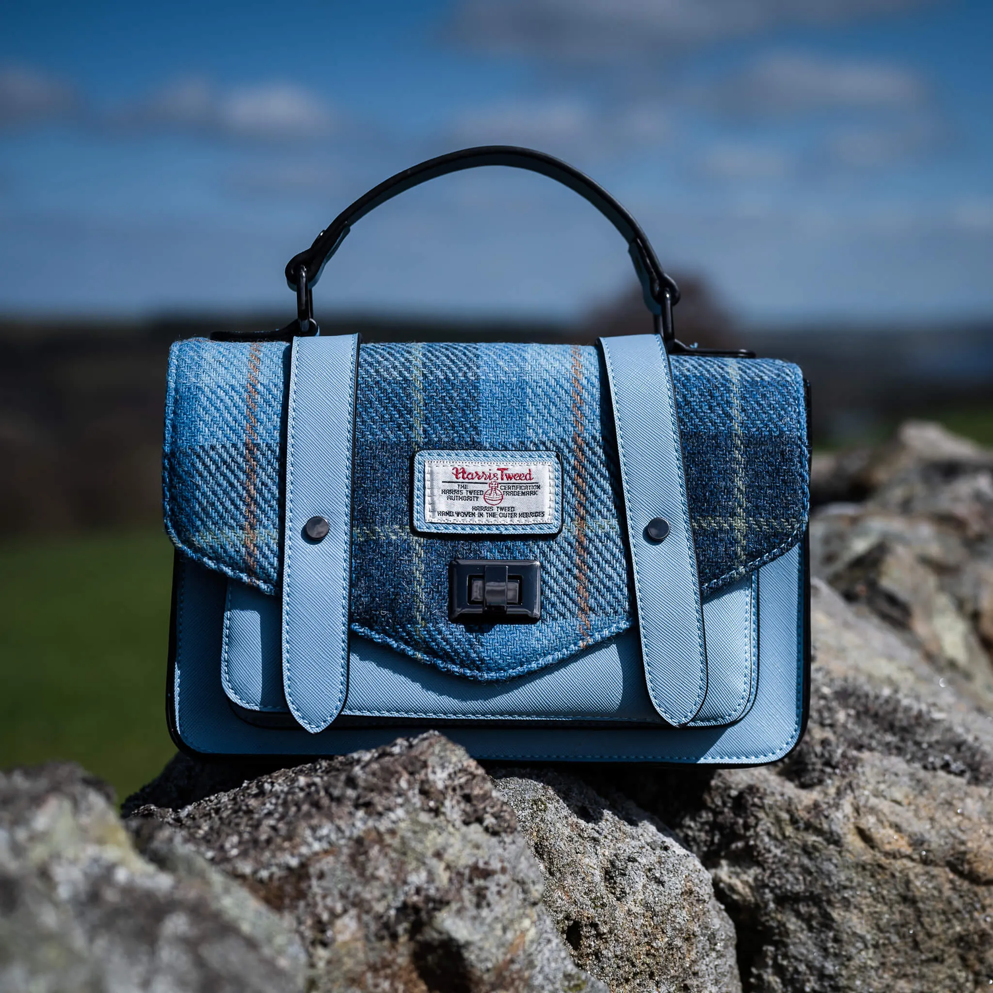 Blue Tartan Satchels with Harris Tweed®