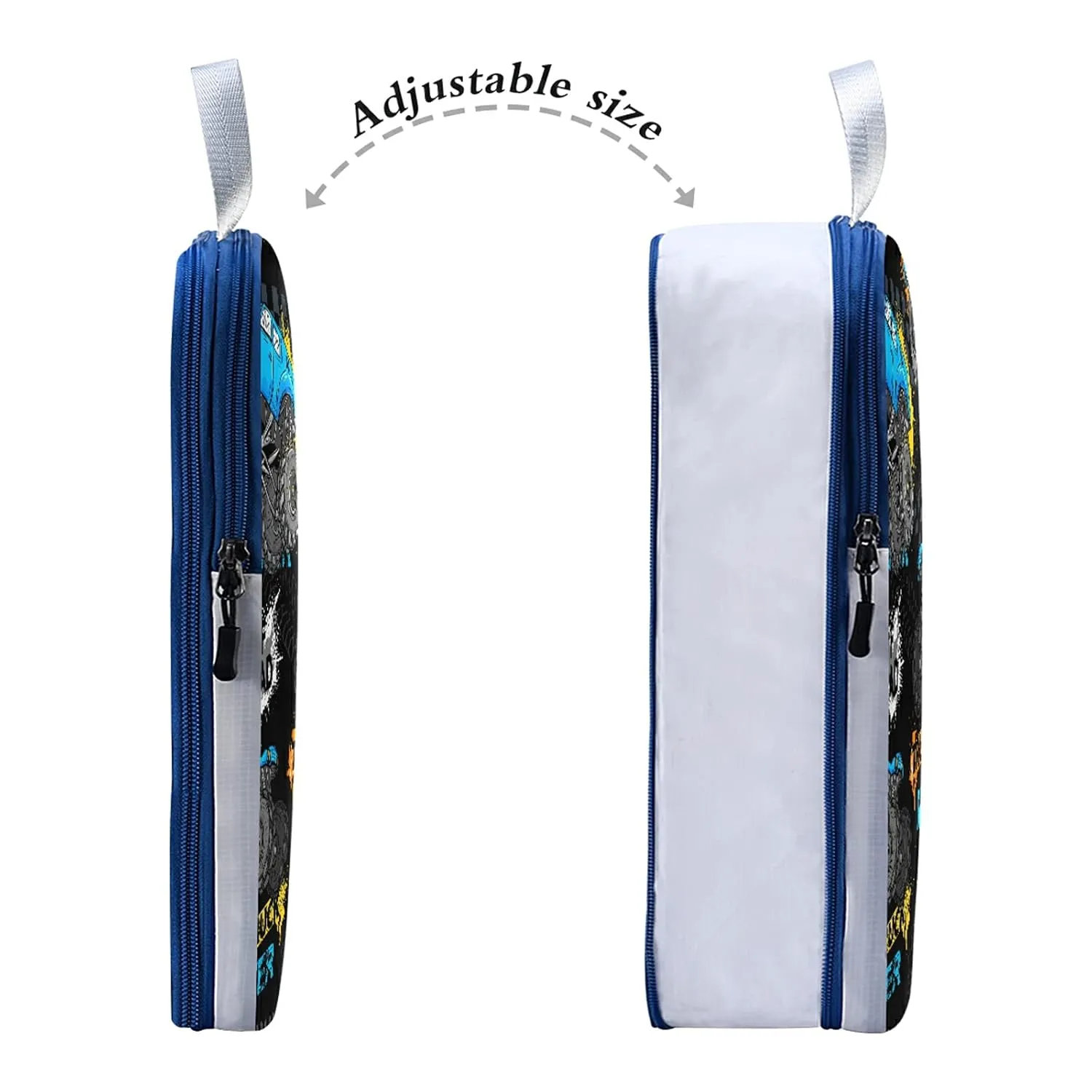 Blue Truck Car, Trace of Tire, Drive and Speed on Black 3 Set Packing Cubes, Waterproof Check Oxford cloth Organizers, Travel Packing Toiletry Storage Bag