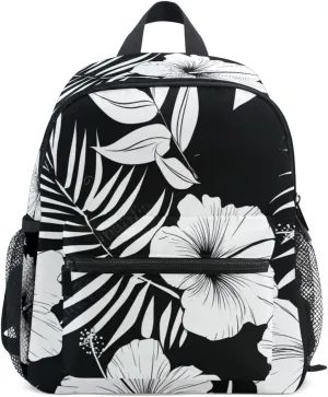Bolaz Upgraded Backpack for School Teenagers Girls Boys-Hibiscus Flower Black White Pattern,Travel Bag with Chest Buckle and Whistle