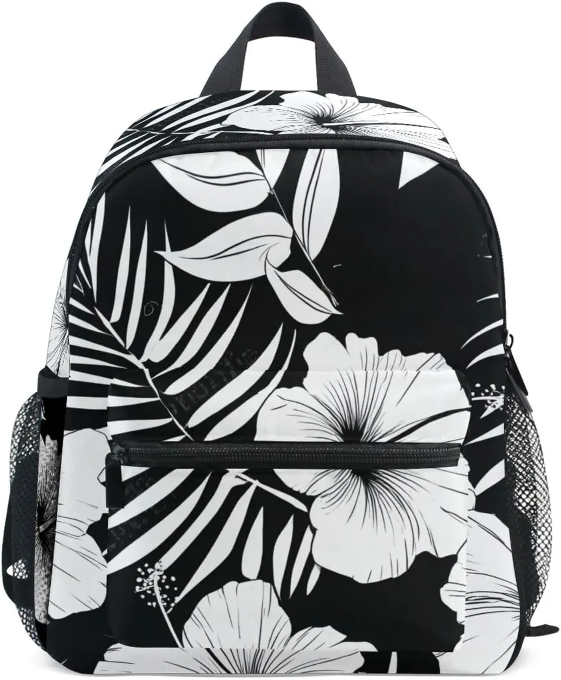 Bolaz Upgraded Backpack for School Teenagers Girls Boys-Hibiscus Flower Black White Pattern,Travel Bag with Chest Buckle and Whistle
