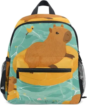 Bolaz Upgraded Backpack for School Teenagers Girls Boys-Swimming Pool Capibala Pattern,Travel Bag with Chest Buckle and Whistle