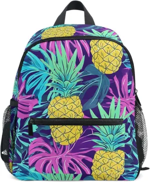 Bolaz Upgraded Backpack for School Teenagers Girls Boys-Yellow Pineapple Purple Leave Pattern,Travel Bag with Chest Buckle and Whistle