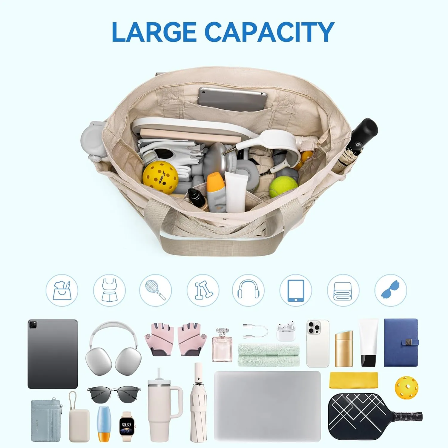BOSTANTEN Travel Tote Bags for Women Foldable Beach Bag Waterproof Zipper Gym Sports Shopping Bag Trolley Sleeve