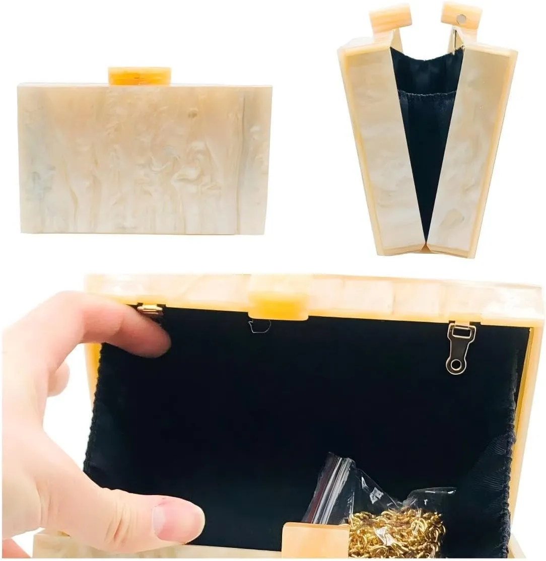 Boutique De FGG Acrylic Clutch Purses for Women Evening Handbags Chain Shoulder Bag Party Prom Luxury Marble Clutches,Mini