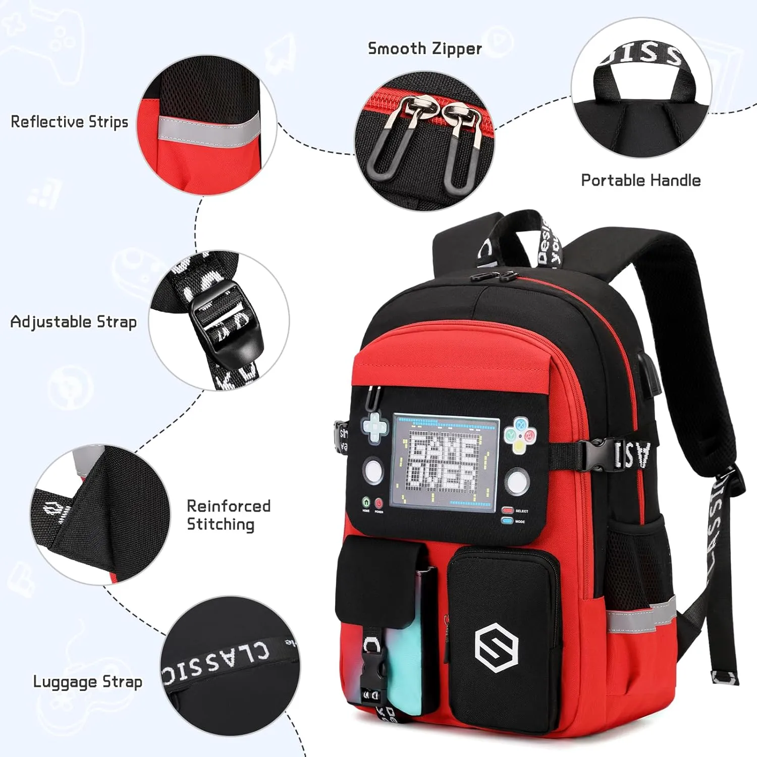 Boys Backpack, Cool Luminous School Backpacks for Boys with Lunch Bag Pencil Case, Kids Backpack Kindergarten Elementary Middle School Book Bags for Teen Boy Children with USB Charging Port