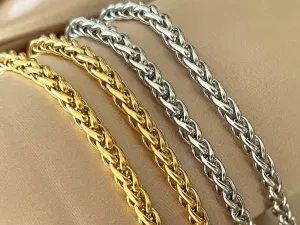 Braided Wheat Chain Strap Stainless Steel, 6mm Width 18k Gold Plated Silver Replacement Chain