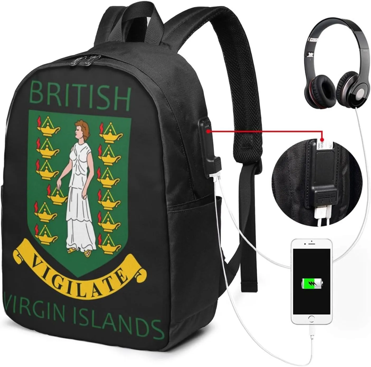 British Virgin Islands Flags Laptop Backpacks Travel Backpack Casual Business Daypack Sport Rucksack Computer Bag Fits up to 17 Inch Notebook with USB Port