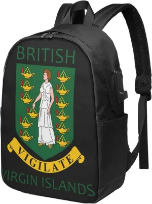 British Virgin Islands Flags Laptop Backpacks Travel Backpack Casual Business Daypack Sport Rucksack Computer Bag Fits up to 17 Inch Notebook with USB Port