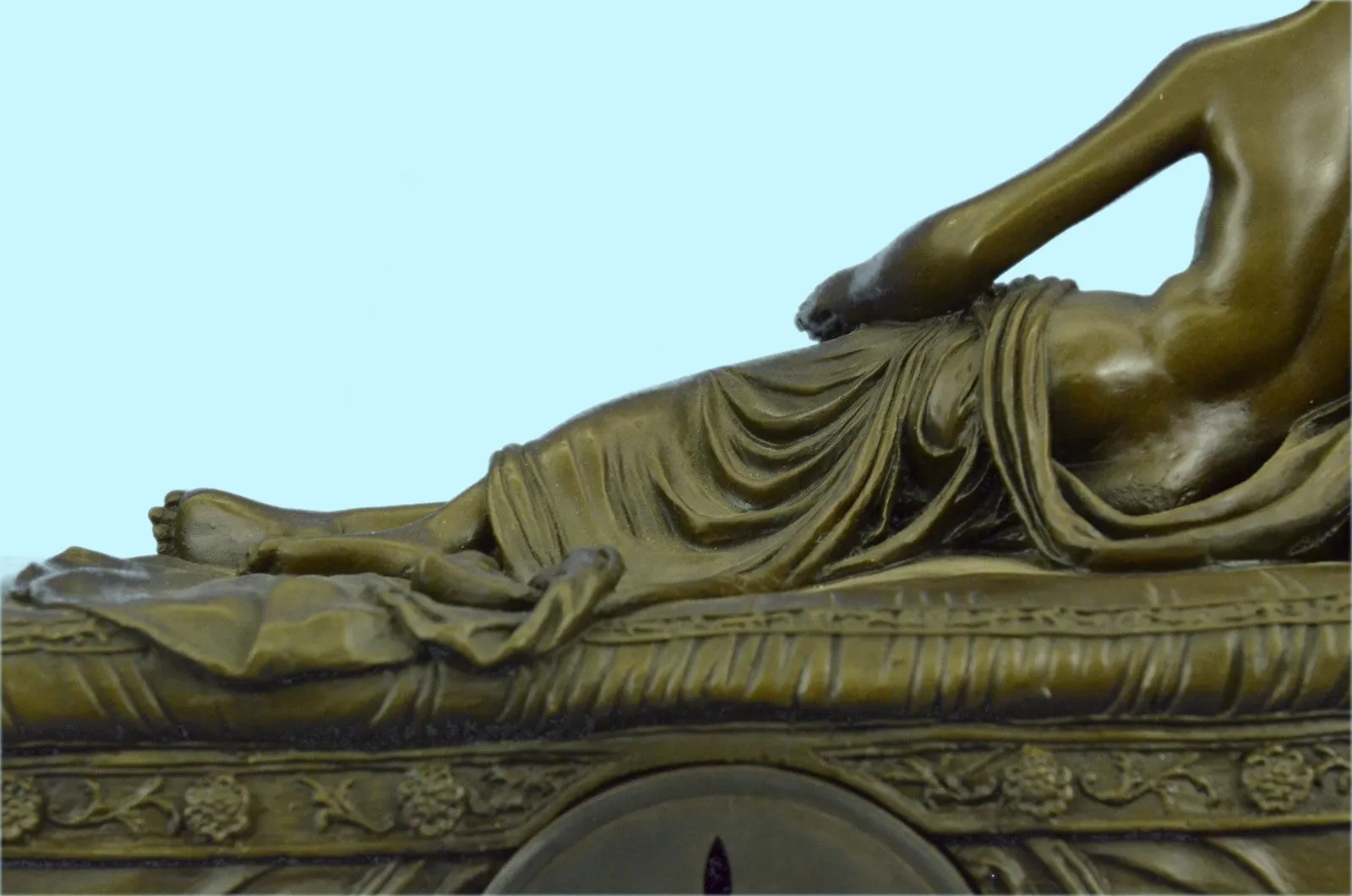 Bronze Clock Statue Nude Female Egyptian Cleopatra Marble Base Figurine Figure