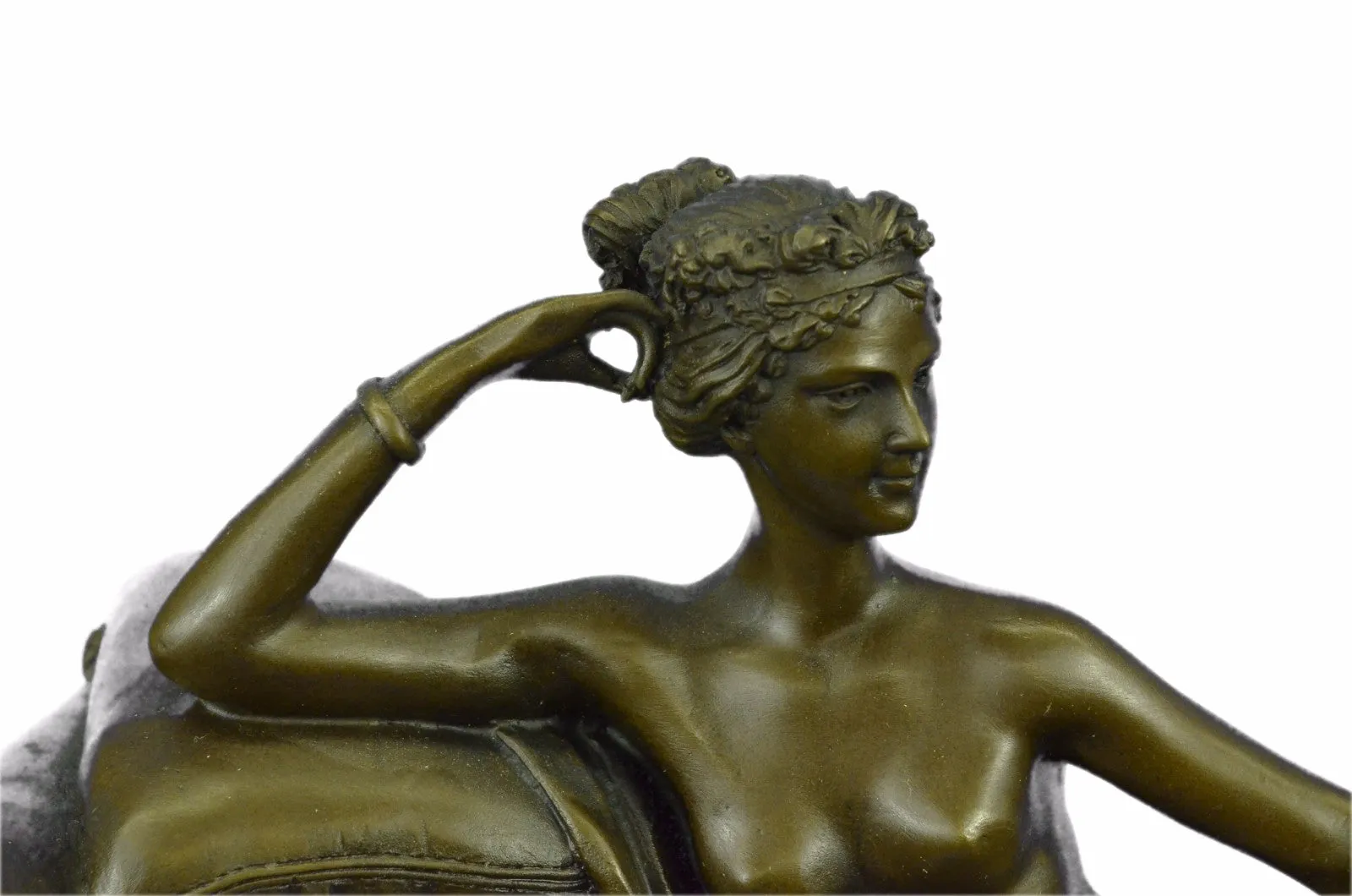 Bronze Clock Statue Nude Female Egyptian Cleopatra Marble Base Figurine Figure