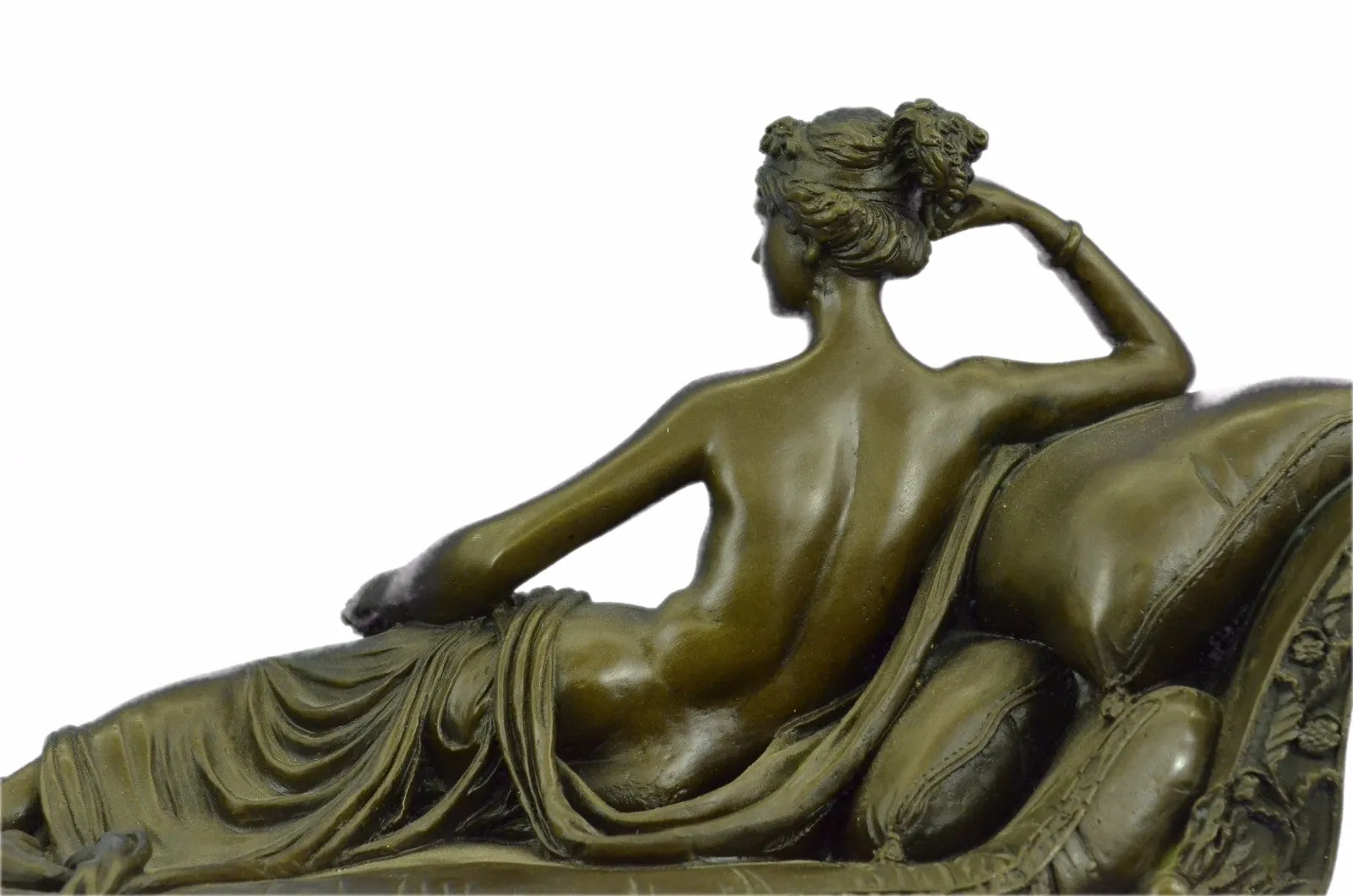 Bronze Clock Statue Nude Female Egyptian Cleopatra Marble Base Figurine Figure