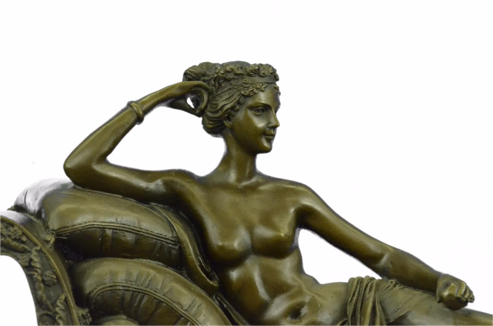 Bronze Clock Statue Nude Female Egyptian Cleopatra Marble Base Figurine Figure