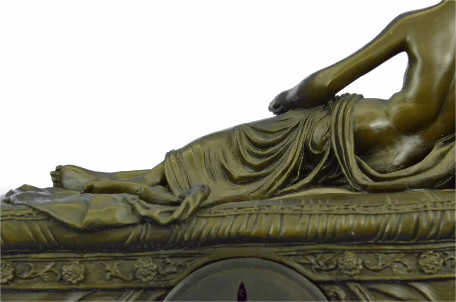 Bronze Clock Statue Nude Female Egyptian Cleopatra Marble Base Figurine Figure