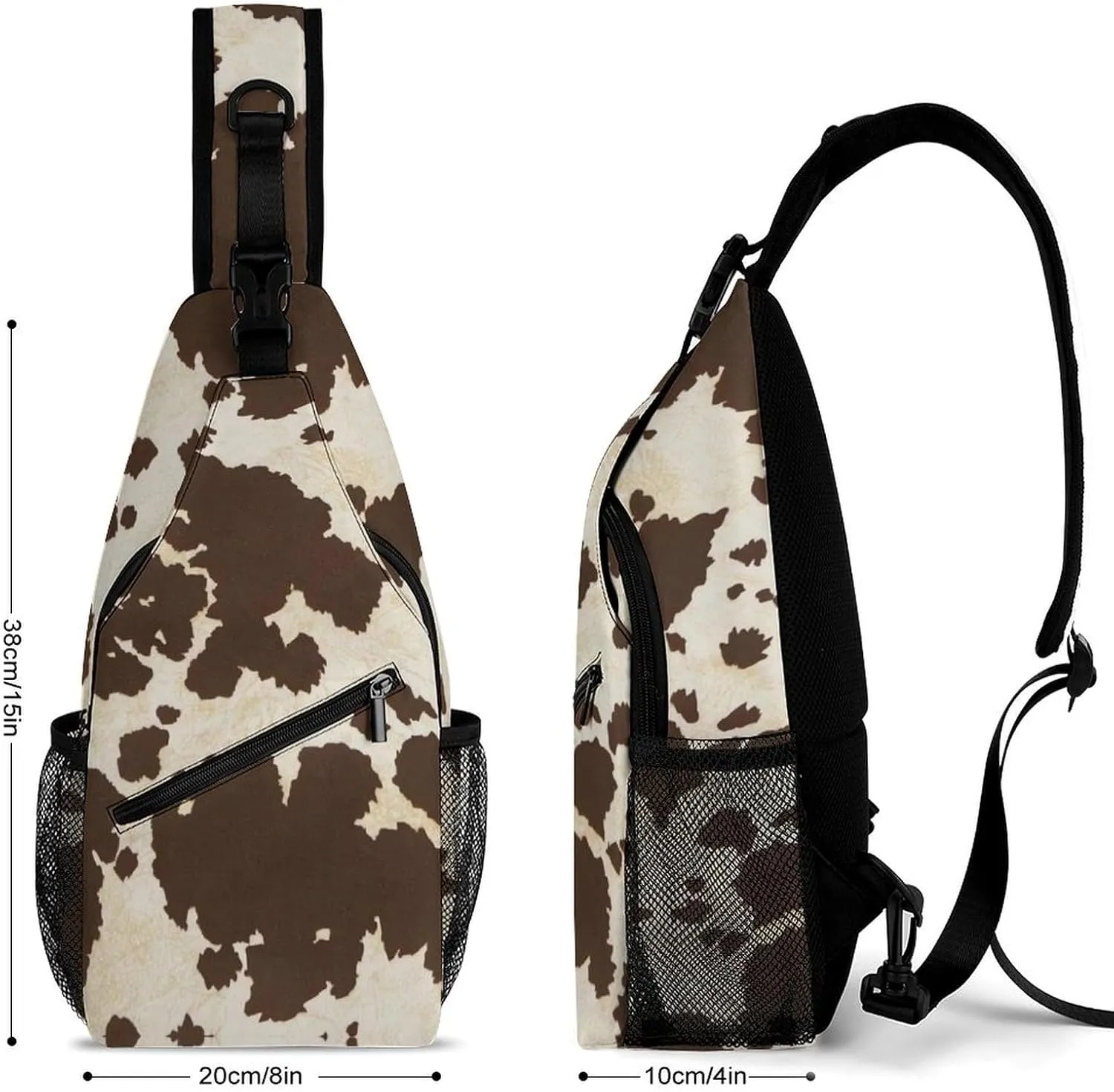 Brown Cow Cowhide Pattern Sling Bag Men Womens Crossbody Backpack Chest Daypack Small Cross Body Backpack Hiking Bag Running Daypack Sports Backpacks