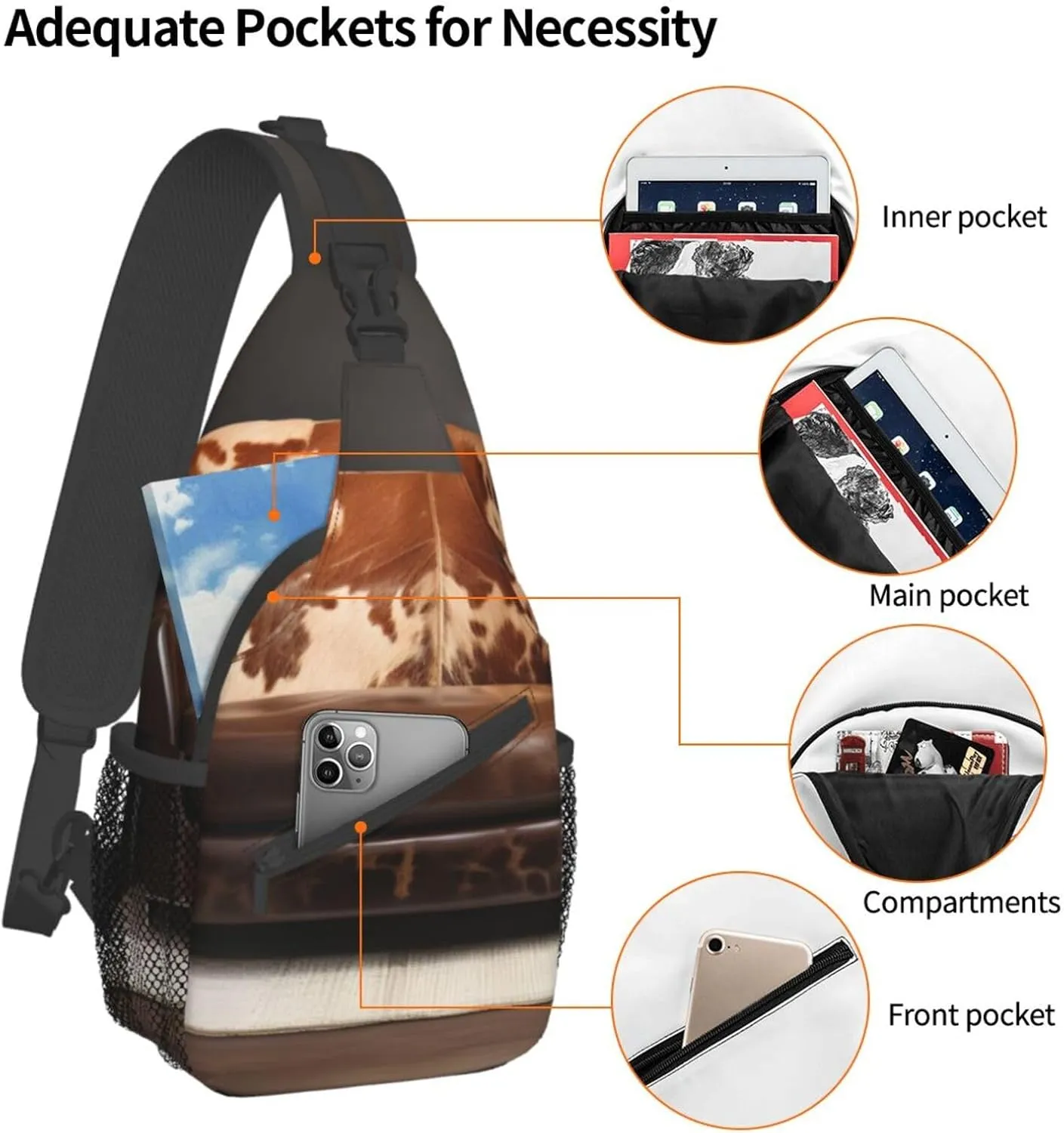 Brown Cowhides Unisex Casual Diagonal Chest Bag,Multipurpose Crossbody Shoulder Bag Travel Hiking Daypack
