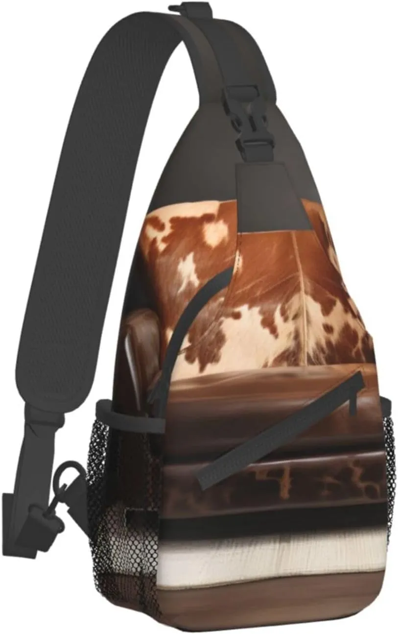 Brown Cowhides Unisex Casual Diagonal Chest Bag,Multipurpose Crossbody Shoulder Bag Travel Hiking Daypack