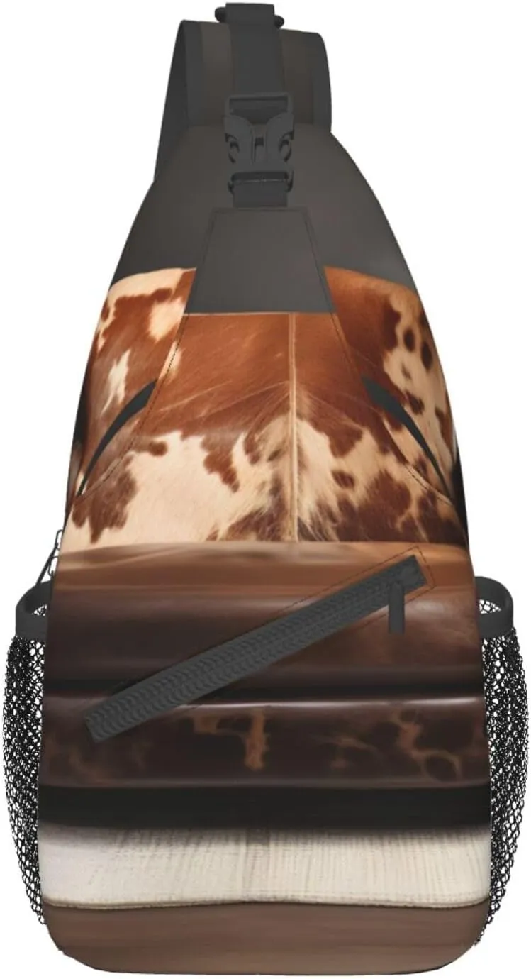 Brown Cowhides Unisex Casual Diagonal Chest Bag,Multipurpose Crossbody Shoulder Bag Travel Hiking Daypack