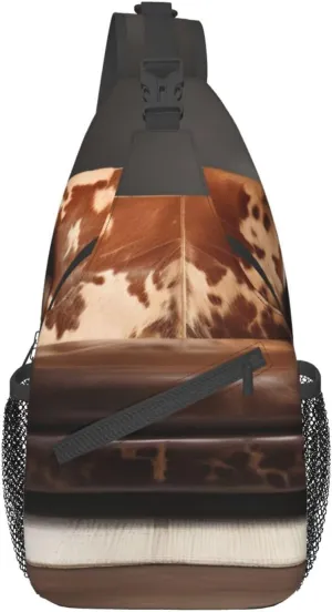 Brown Cowhides Unisex Casual Diagonal Chest Bag,Multipurpose Crossbody Shoulder Bag Travel Hiking Daypack