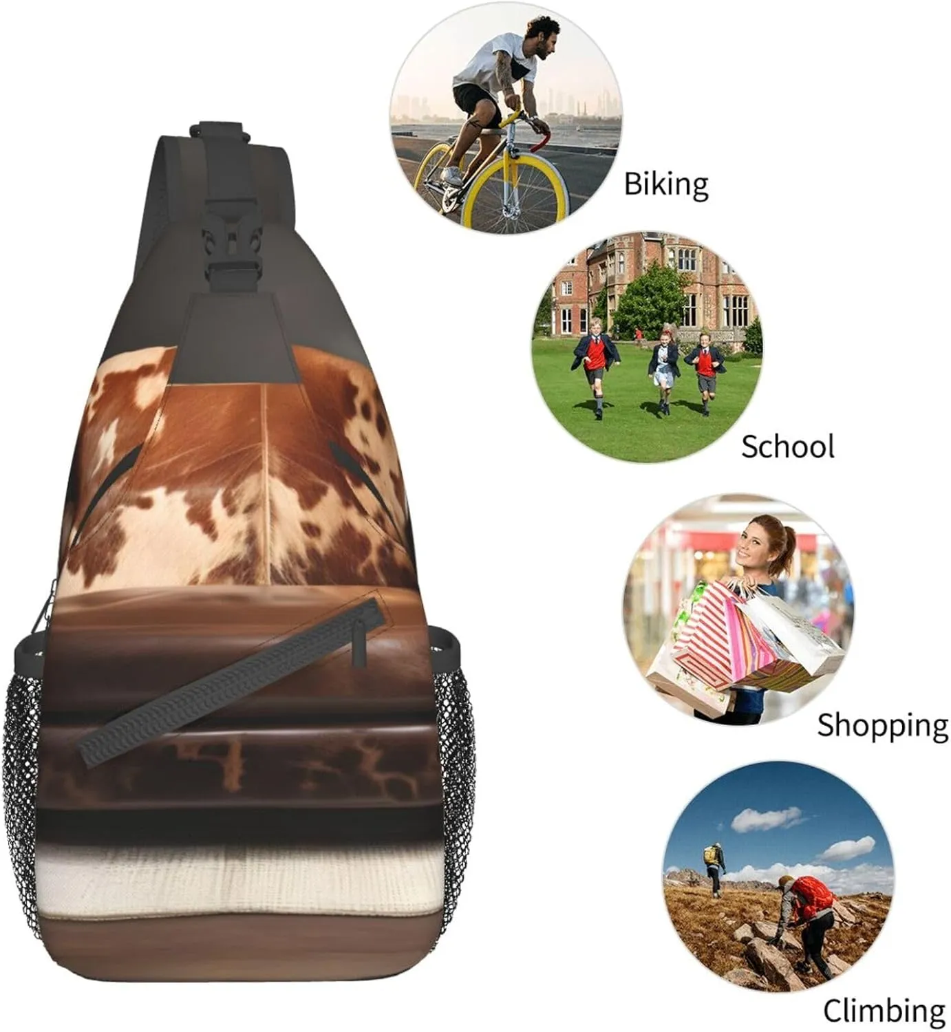 Brown Cowhides Unisex Casual Diagonal Chest Bag,Multipurpose Crossbody Shoulder Bag Travel Hiking Daypack