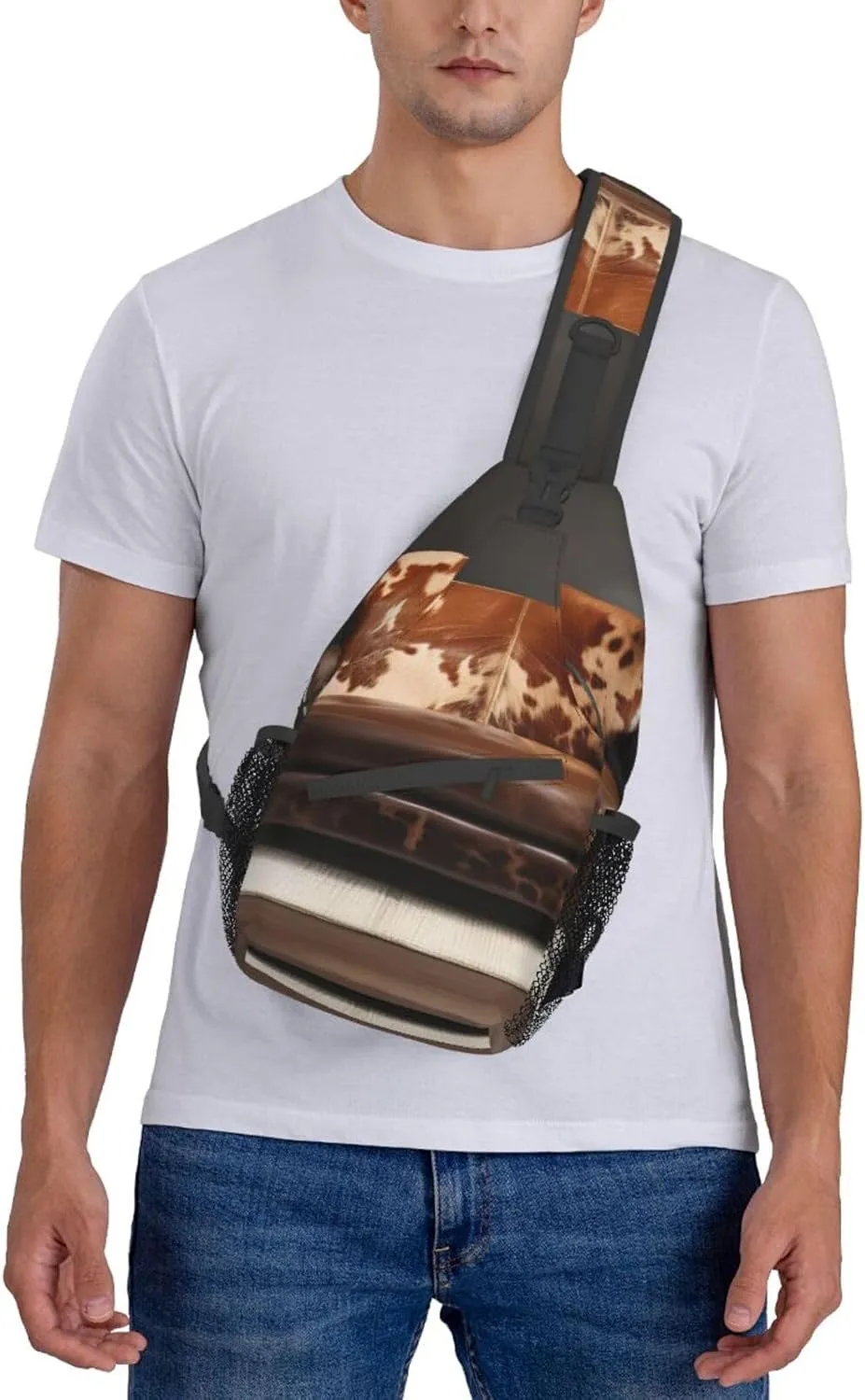 Brown Cowhides Unisex Casual Diagonal Chest Bag,Multipurpose Crossbody Shoulder Bag Travel Hiking Daypack