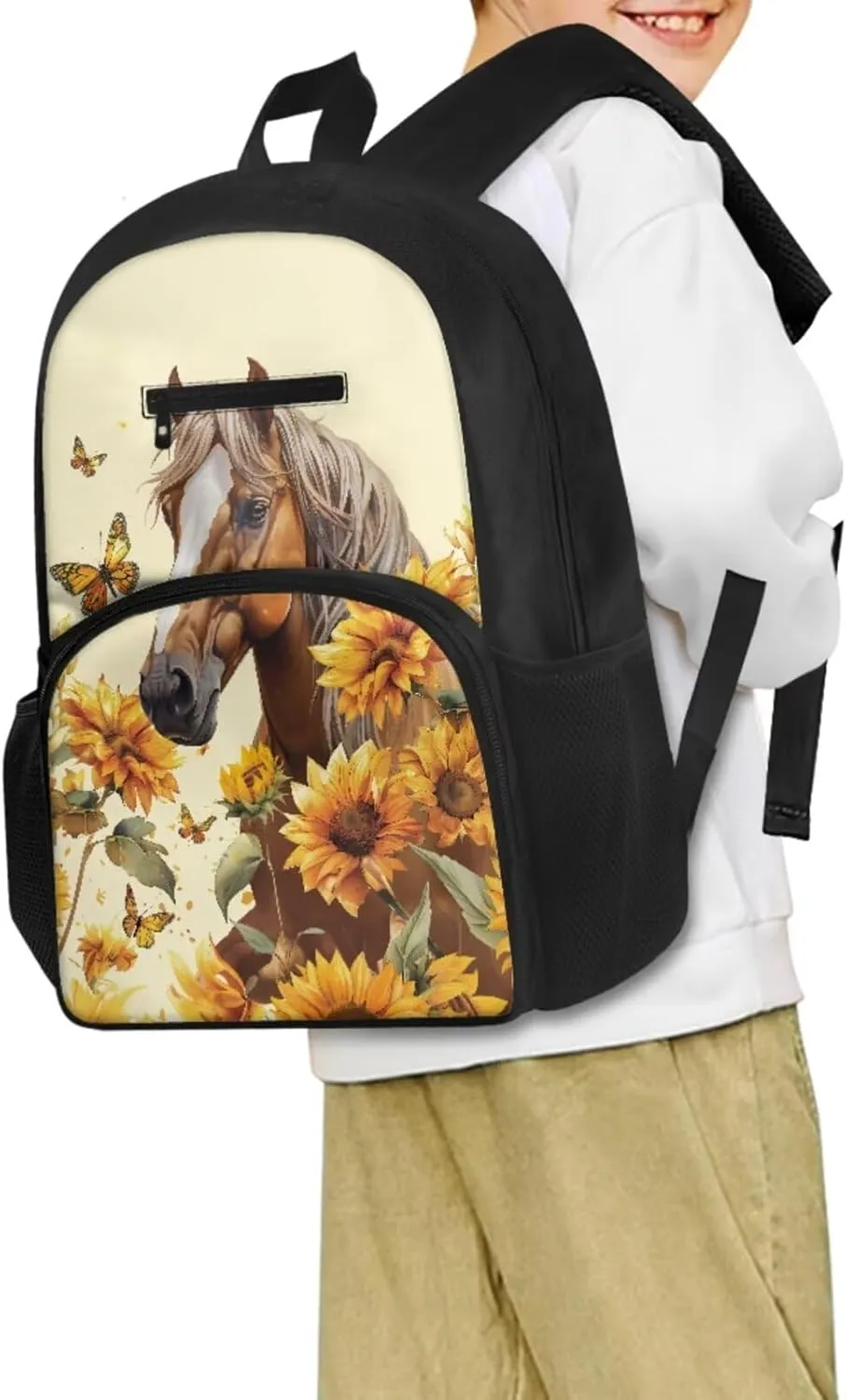 Brown Horse Little Girl Backpack with Adjustable Strap 3Pcs Kids School Backpack Spill Resistant Elementary Students Cute Students Bookbags Girls Boys Holiday or Back To School Gifts