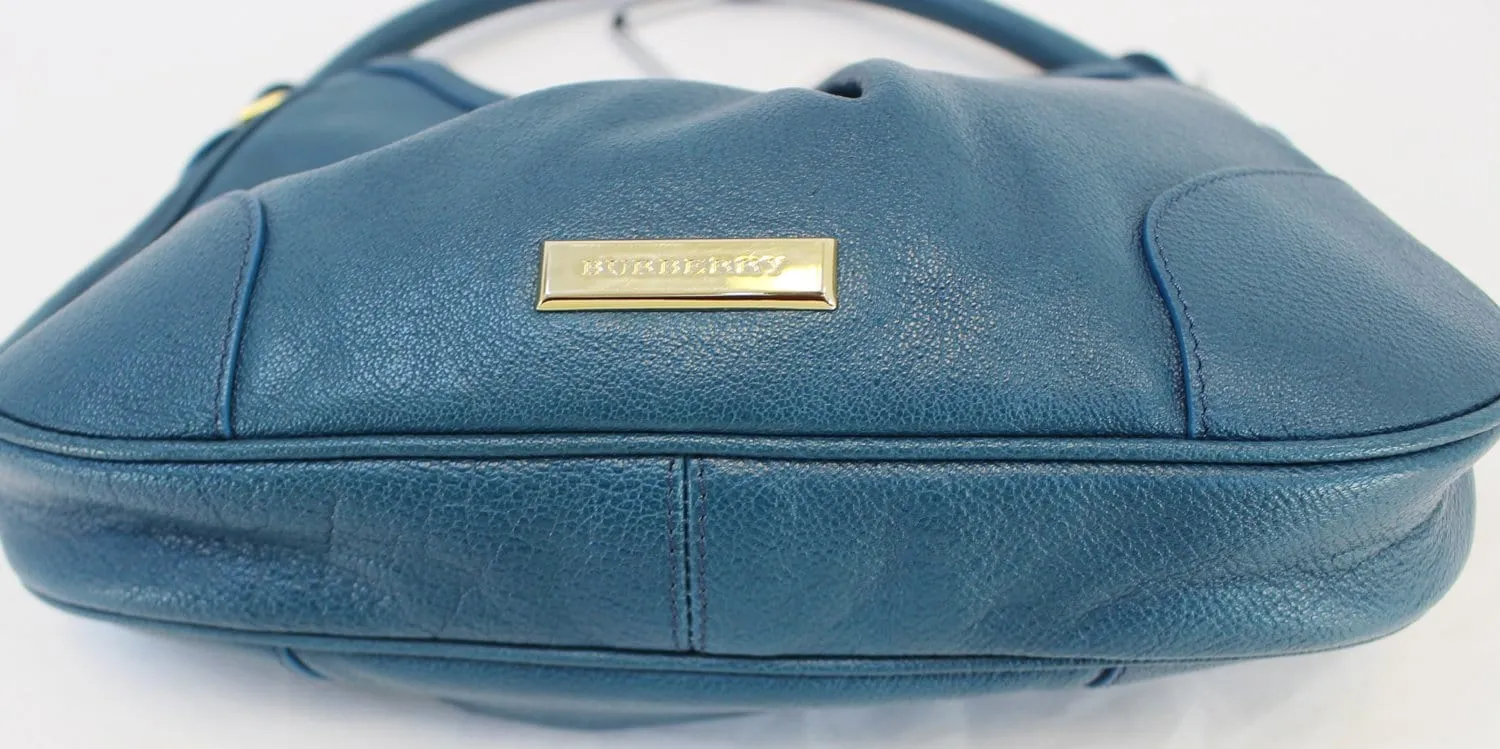 BURBERRY Hernville Leather Teal Small Hobo Bag
