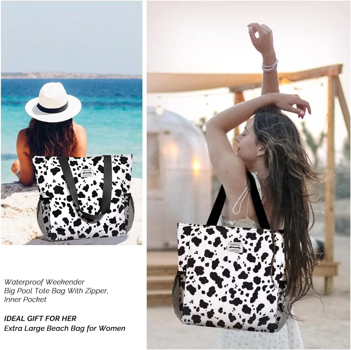 Buringer Large Waterproof Beach Bag for Women Sandproof Tote Bag with Zipper and Pockets Pool Bag for Travel Gym Vacation