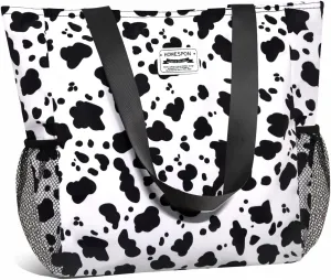 Buringer Large Waterproof Beach Bag for Women Sandproof Tote Bag with Zipper and Pockets Pool Bag for Travel Gym Vacation