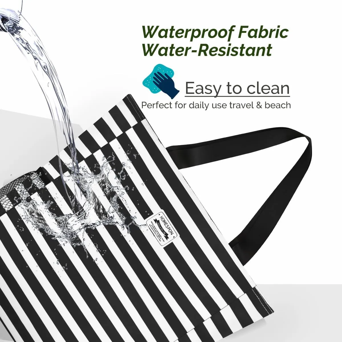 Buringer Large Waterproof Beach Bag for Women Sandproof Tote Bag with Zipper and Pockets Pool Bag for Travel Gym Vacation
