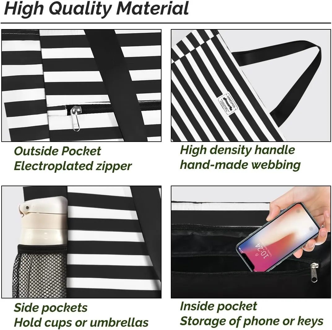 Buringer Large Waterproof Beach Bag for Women Sandproof Tote Bag with Zipper and Pockets Pool Bag for Travel Gym Vacation
