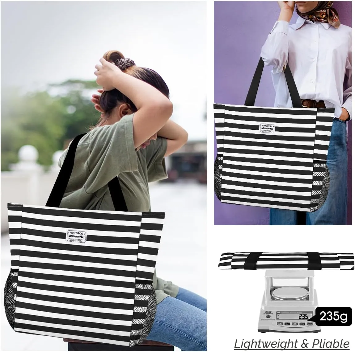 Buringer Large Waterproof Beach Bag for Women Sandproof Tote Bag with Zipper and Pockets Pool Bag for Travel Gym Vacation