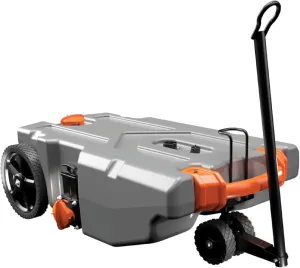 Camco Rhino 28-Gallon Portable Camper/RV Tote Tank | Features 2 Steerable No-Flat Front Wheels & Built-In Gate Valve | Includes Removable 24" Tow Bar, 3’ Sewer Hose & More RV Accessories (39005)